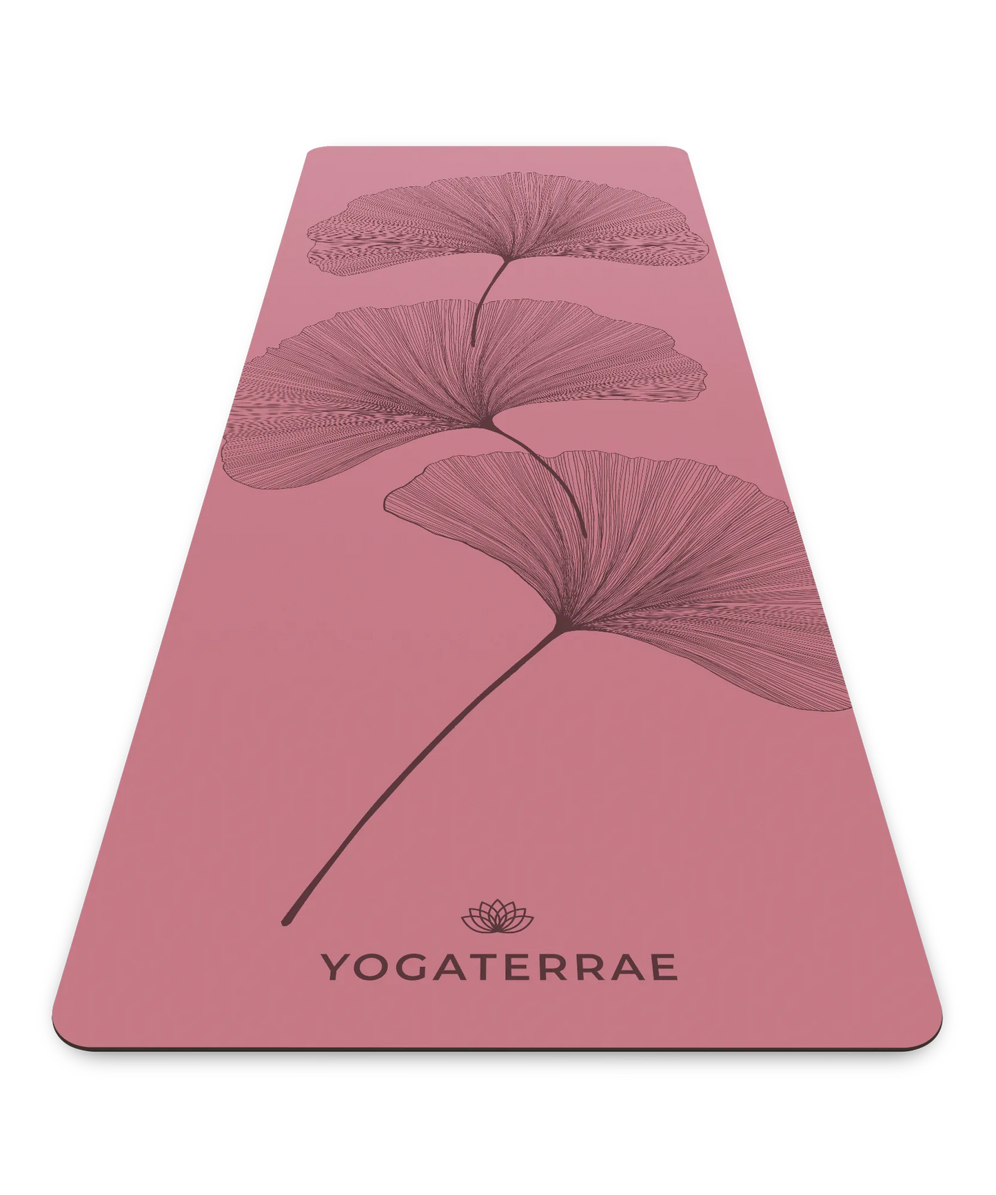 Tapis de yoga antidérapant Yogaterrae en PU et caoutchouc naturel, coloris Bordeaux Vintage avec motifs Ginkgo Biloba en impression sombre (Dark)
