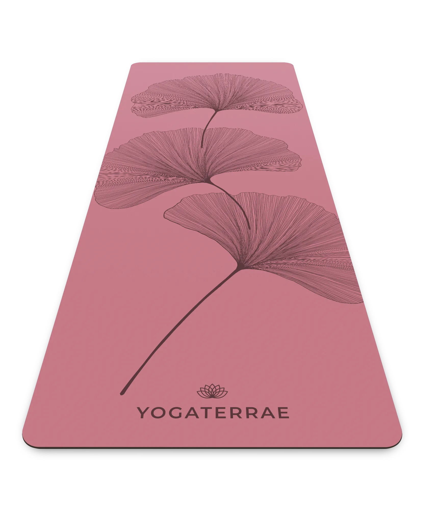 Tapis de yoga antidérapant Yogaterrae en PU et caoutchouc naturel, coloris Bordeaux Vintage avec motifs Ginkgo Biloba en impression sombre (Dark)
