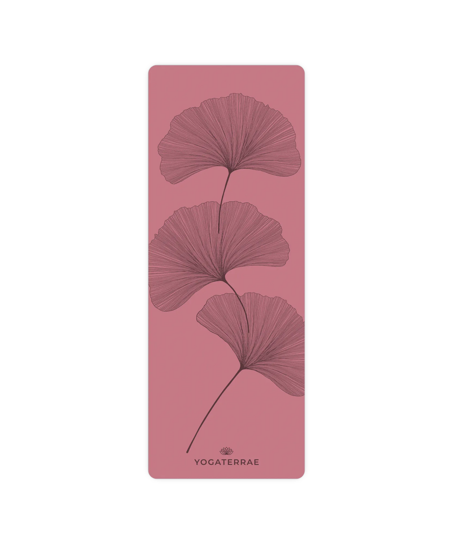 Design YinYang et feuilles de Ginkgo contrastées sur tapis de yoga Bordeaux Vintage Yogaterrae, surface technique en polyuréthane
