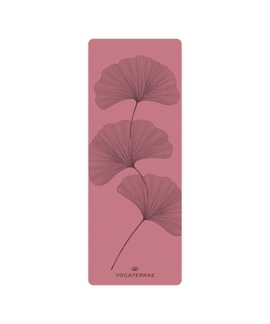 TAPIS DE YOGA GINKGOS DEEP BORDEAUX PU-CAOUTCHOUC NATUREL