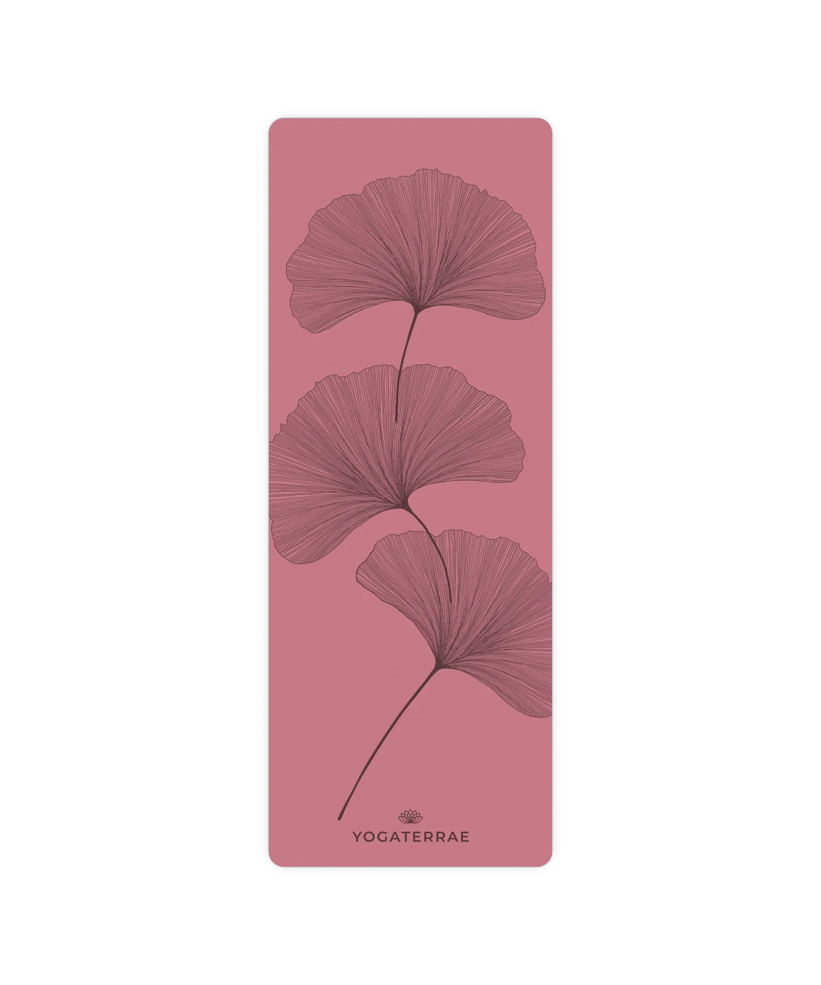 Design YinYang et feuilles de Ginkgo contrastées sur tapis de yoga Bordeaux Vintage Yogaterrae, surface technique en polyuréthane