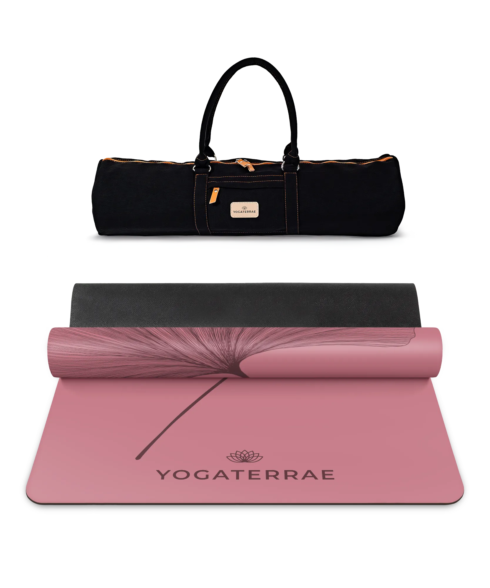 Pack de yoga haute performance incluant le tapis PU Bordeaux Vintage (impression Dark) et son sac de transport noir Yogaterrae