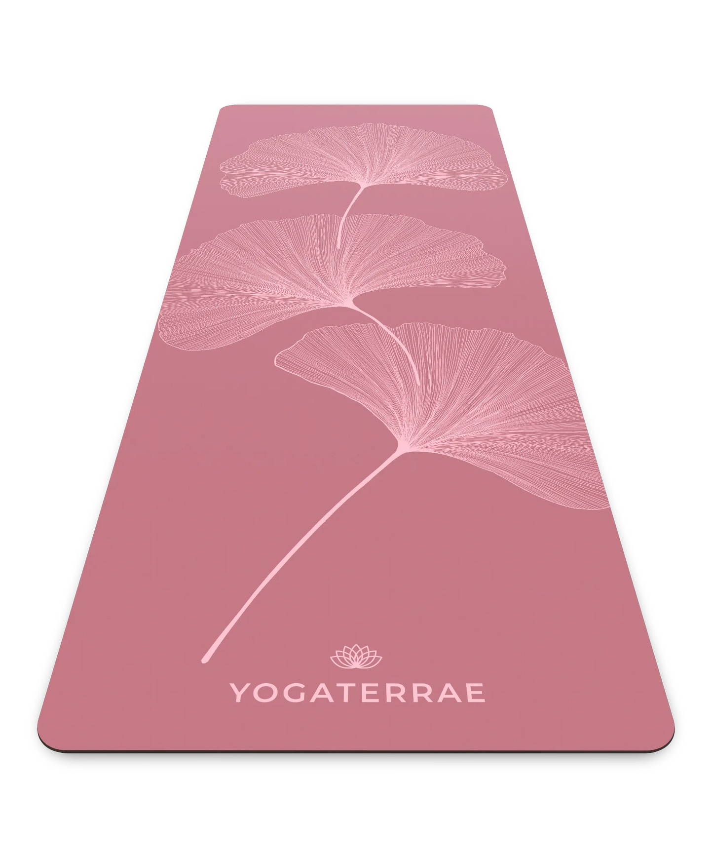 Tapis de yoga antidérapant Yogaterrae en PU et caoutchouc naturel, coloris Bordeaux Vintage avec motifs Ginkgo Biloba en impression claire