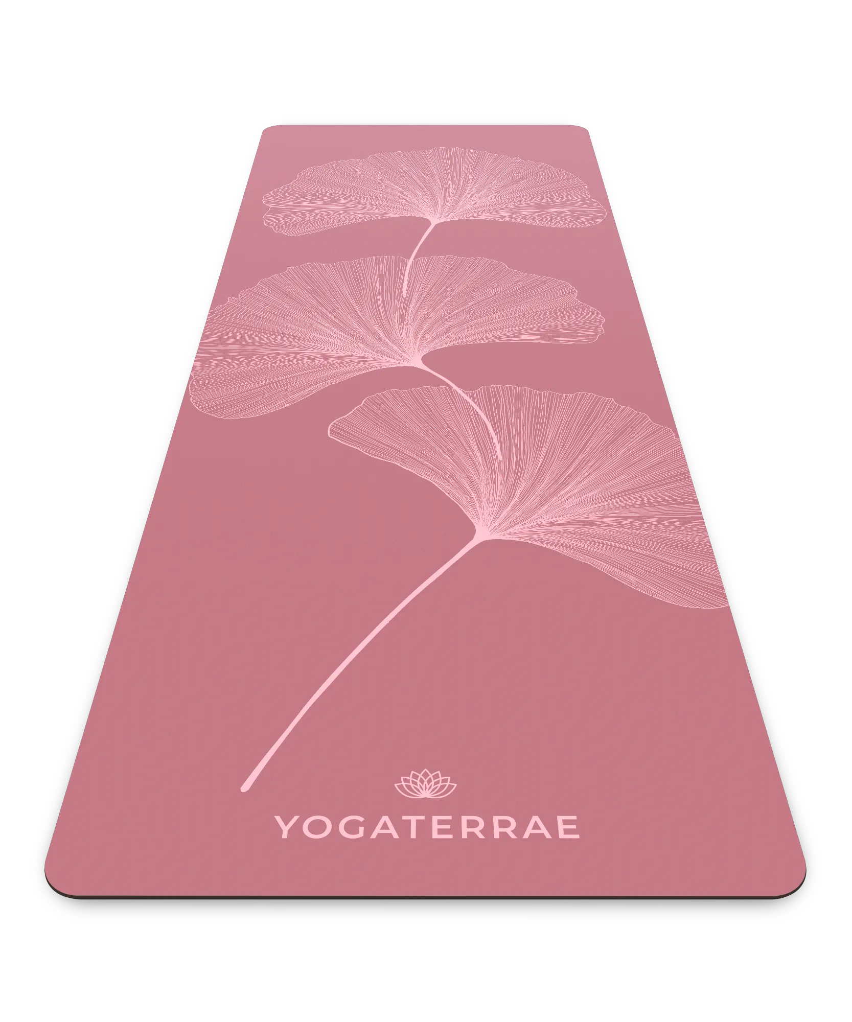 Tapis de yoga antidérapant Yogaterrae en PU et caoutchouc naturel, coloris Bordeaux Vintage avec motifs Ginkgo Biloba en impression claire