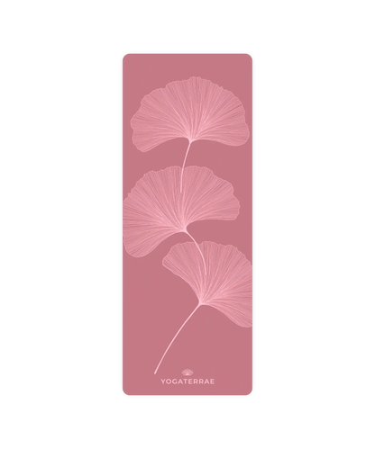 Design YinYang et feuilles de Ginkgo élégantes sur tapis de yoga Bordeaux Vintage Yogaterrae, surface technique en polyuréthane