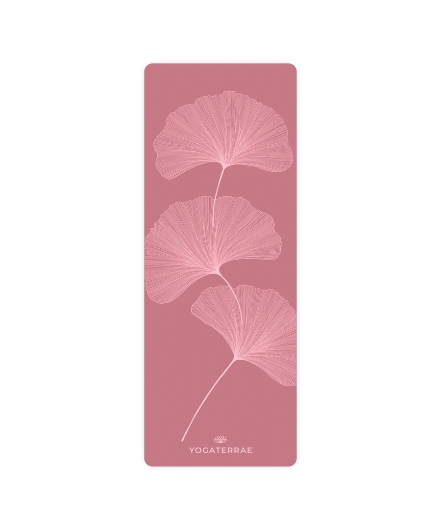 TAPIS DE YOGA GINKGOS LIGHT BORDEAUX PU-CAOUTCHOUC NATUREL