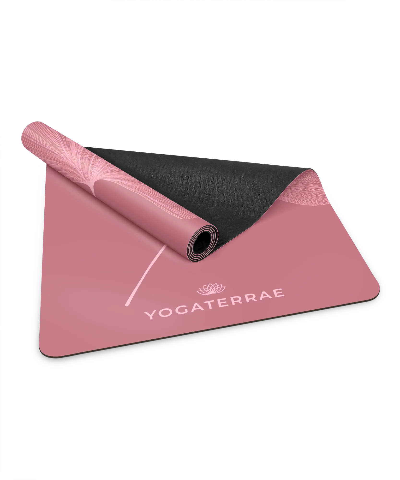 Zoom sur la bi-matière premium : revêtement PU Bordeaux Vintage et base haute densité en caoutchouc naturel noir d'un tapis Yogaterrae