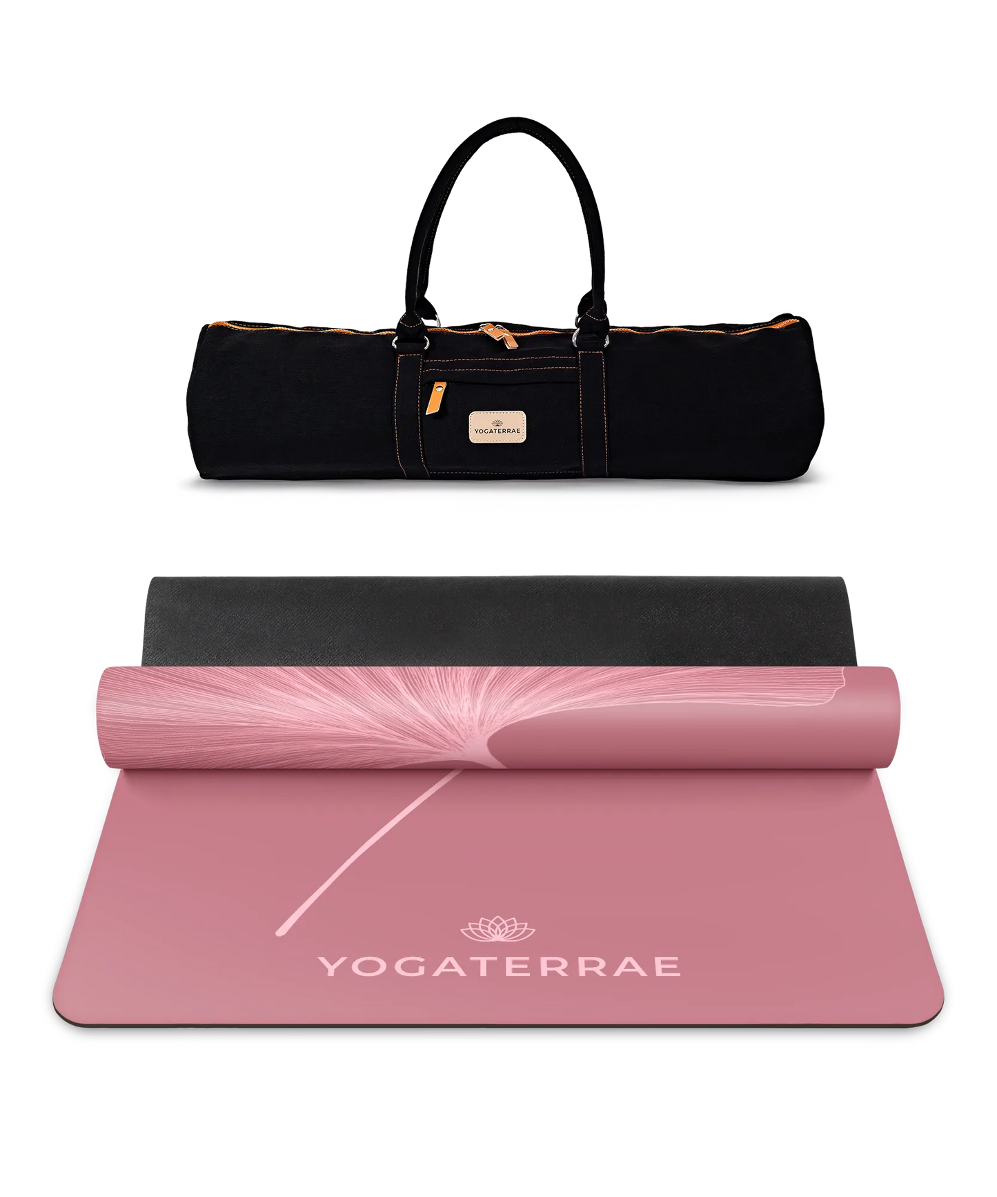 Pack de yoga complet incluant le tapis PU Bordeaux Vintage (impression Light) et son sac de transport noir Yogaterrae