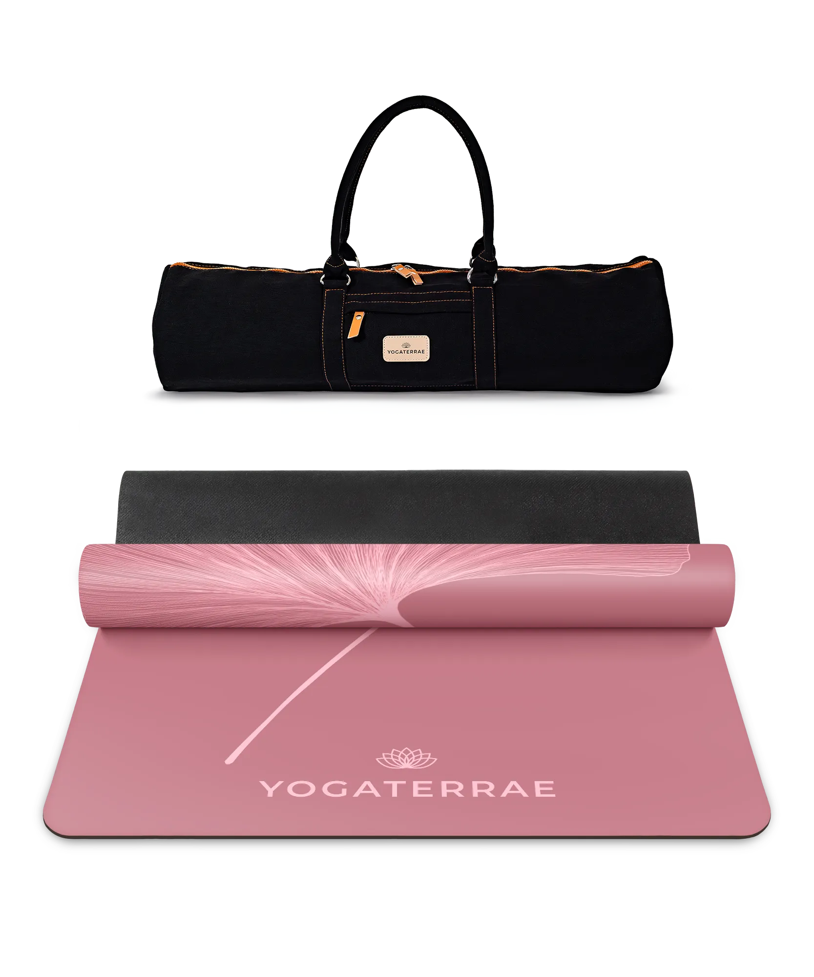 Pack de yoga complet incluant le tapis PU Bordeaux Vintage (impression Light) et son sac de transport noir Yogaterrae