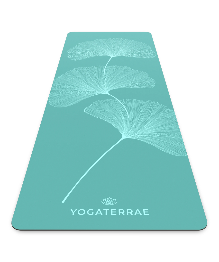 TAPIS DE YOGA GINKGOS LIGHT VERT MENTHE PU-CAOUTCHOUC NATUREL