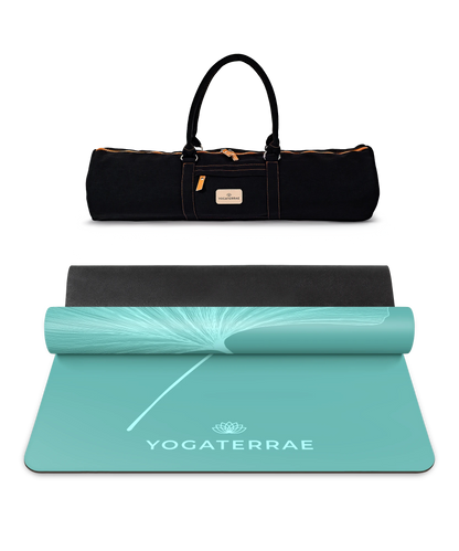 TAPIS DE YOGA GINKGOS VERT MENTHE LIGHT EN PU-CAOUTCHOUC NATUREL AVEC SAC