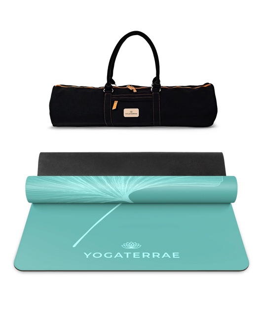 TAPIS DE YOGA GINKGOS VERT MENTHE LIGHT EN PU-CAOUTCHOUC NATUREL AVEC SAC
