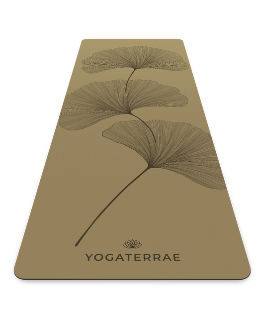 TAPIS DE YOGA ANTIDÉRAPANT BRONZE OLIVE EN PU-CAOUTCHOUC NATUREL GINKGOS DEEP