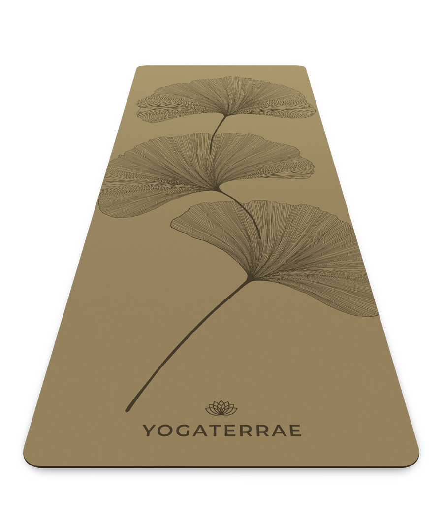 TAPIS DE YOGA GINKGOS DEEP BRONZE OLIVE CAOUTCHOUC NATUREL