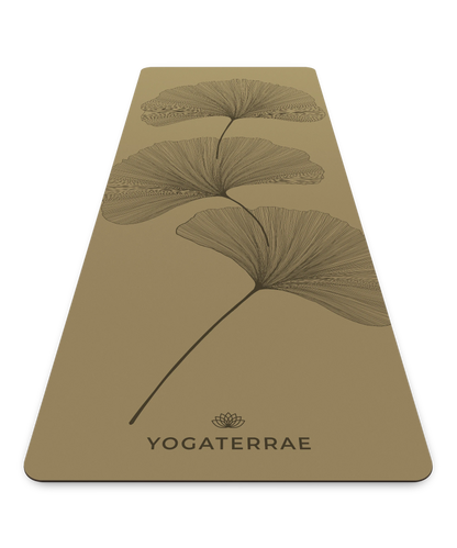 TAPIS DE YOGA GINKGOS BRONZE OLIVE DEEP EN PU-CAOUTCHOUC NATUREL AVEC SAC