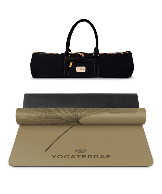 TAPIS DE YOGA GINKGOS BRONZE OLIVE DEEP EN PU-CAOUTCHOUC NATUREL AVEC SAC