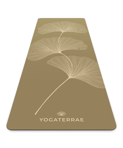 TAPIS DE YOGA GINKGOS BRONZE OLIVE LIGHT EN PU-CAOUTCHOUC NATUREL AVEC SAC