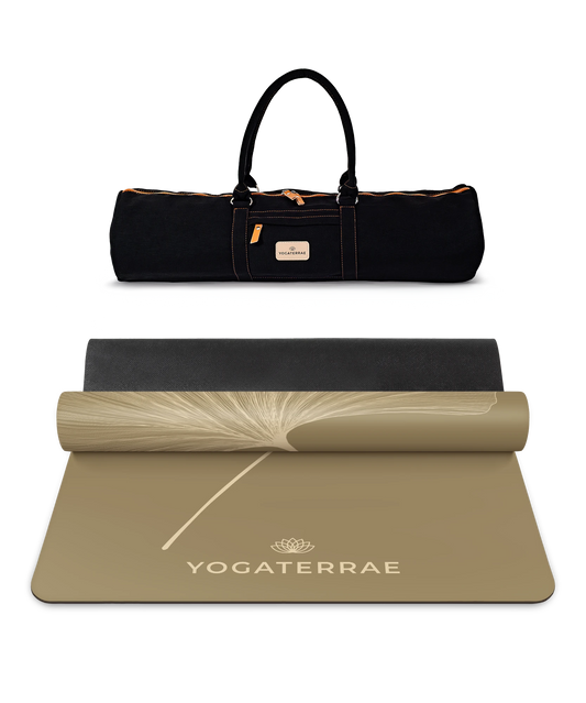 TAPIS DE YOGA GINKGOS BRONZE OLIVE LIGHT EN PU-CAOUTCHOUC NATUREL AVEC SAC