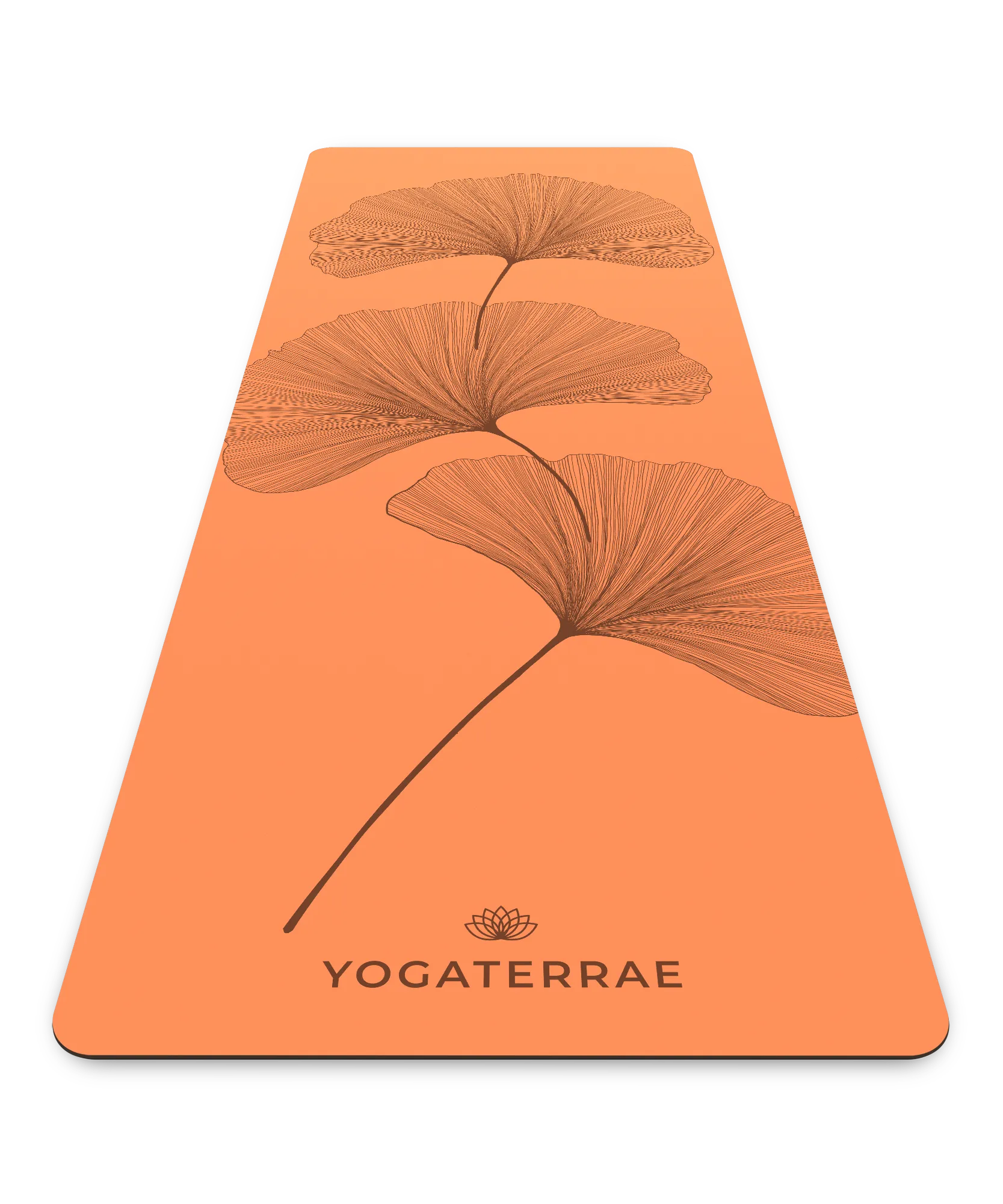 Tapis de yoga antidérapant Yogaterrae en PU et caoutchouc naturel, coloris Sunset avec motifs Ginkgo Biloba en impression sombre (Dark)