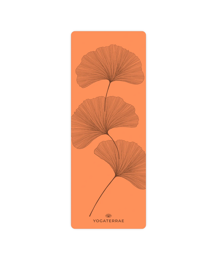 TAPIS DE YOGA GINKGOS DEEP ORANGE PU-CAOUTCHOUC NATUREL