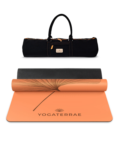 Ensemble de yoga incluant le tapis PU Sunset (impression Dark) et son sac de transport noir haute résistance Yogaterrae