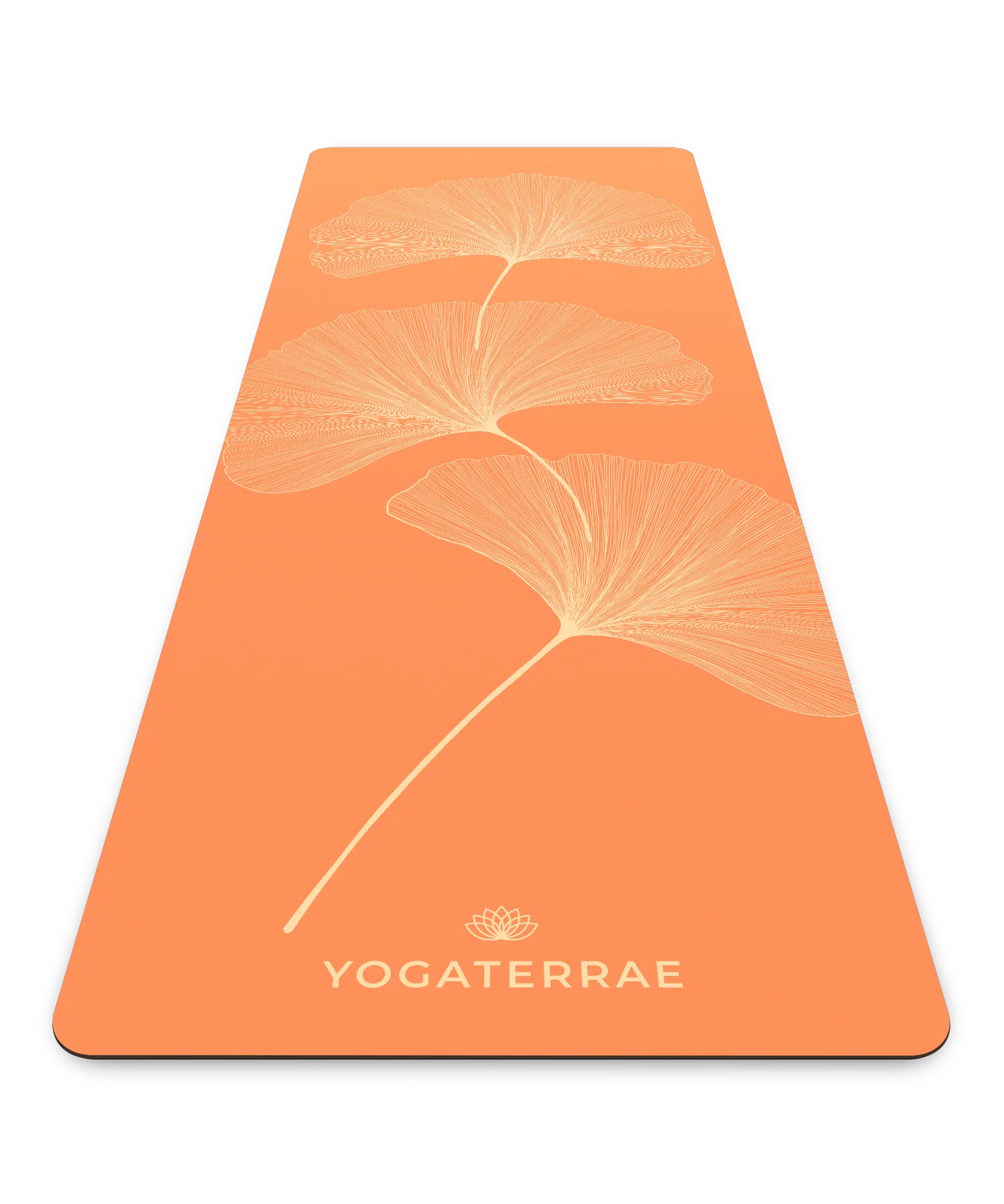 Tapis de yoga haute performance Yogaterrae en PU et caoutchouc naturel, coloris Sunset avec motifs Ginkgo Biloba en impression claire