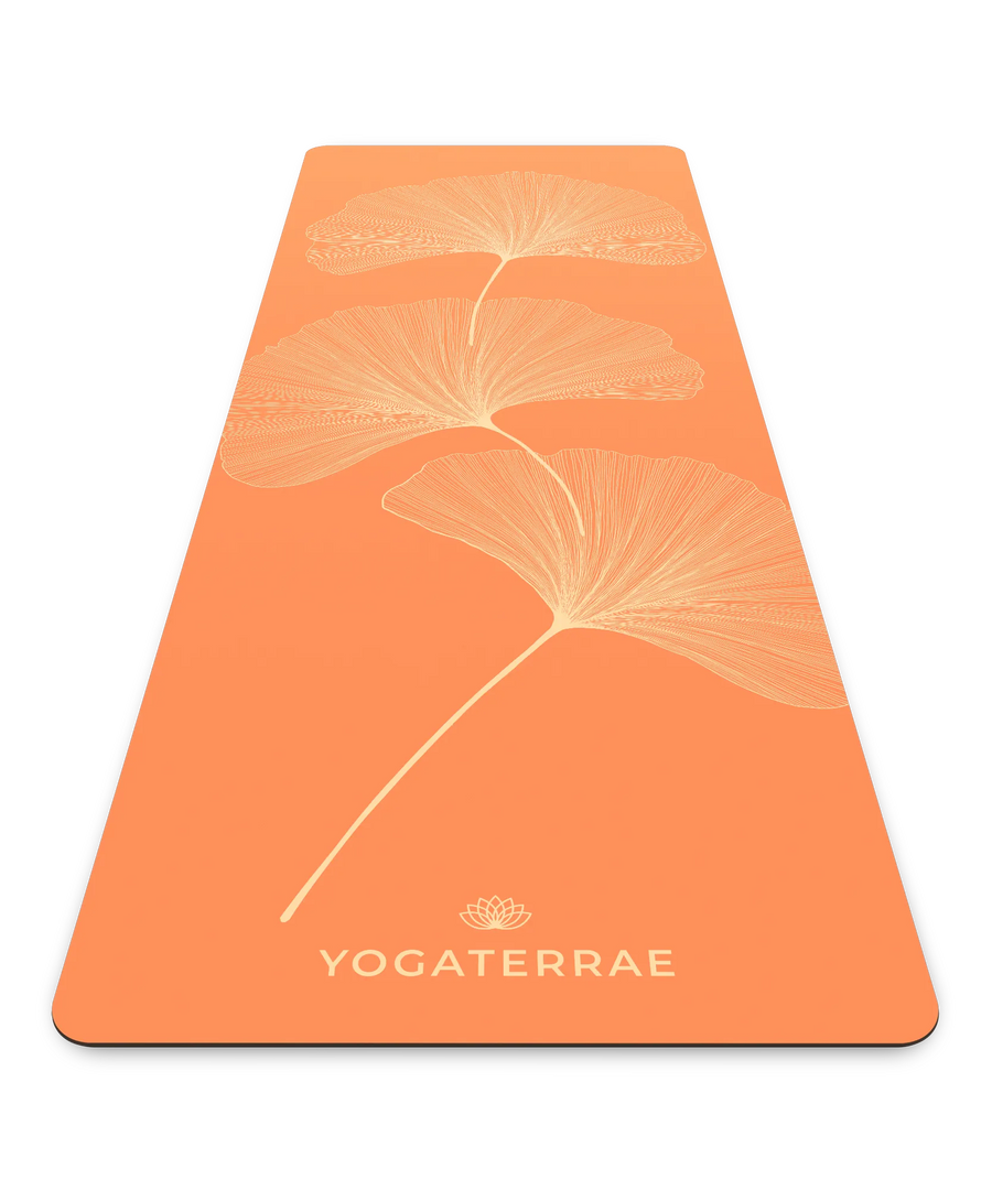 TAPIS DE YOGA GINKGOS LIGHT ORANGE PU-CAOUTCHOUC NATUREL