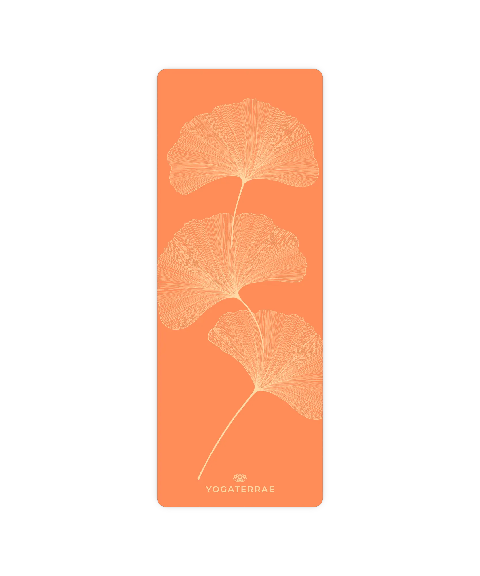 Design YinYang et feuilles de Ginkgo sur tapis de yoga antidérapant Sunset Yogaterrae, surface technique en polyuréthane et base en caoutchouc naturel