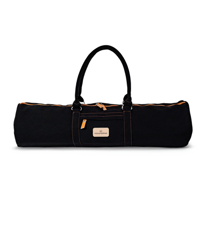 Sac pour tapis de yoga noir en toile coton canvas Yogaterrae : élégance lifestyle avec ses deux sangles chic.