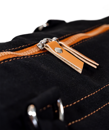 Double zip renforcé du sac de yoga en toile coton canvas : finitions premium pour une ouverture facile.