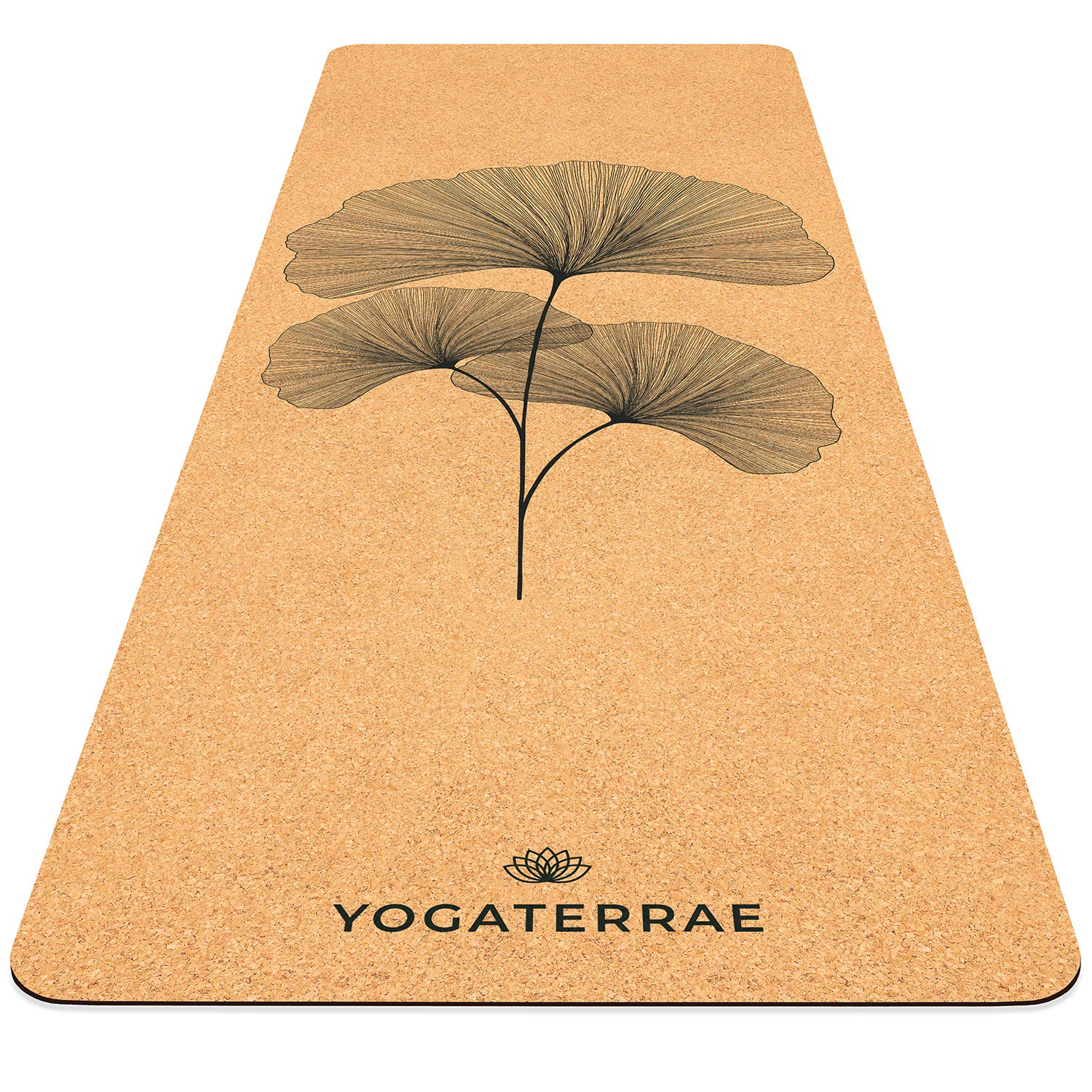 Tapis de yoga liège et caoutchouc naturels antidérapant écologique Ginkgos Bouquet YOGATERRAE marque française