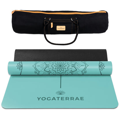 TAPIS DE YOGA MANDALA VERT MENTHE EN PU-CAOUTCHOUC NATUREL AVEC SAC