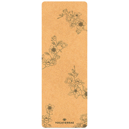 Tapis de yoga liège et caoutchouc naturels antidérapant écologique Magnolias YOGATERRAE marque française