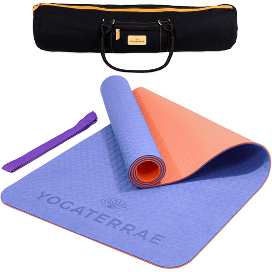 YOGAMATTE TPE RUTSCHFEST LAVENDEL KORALLE MIT TASCHE