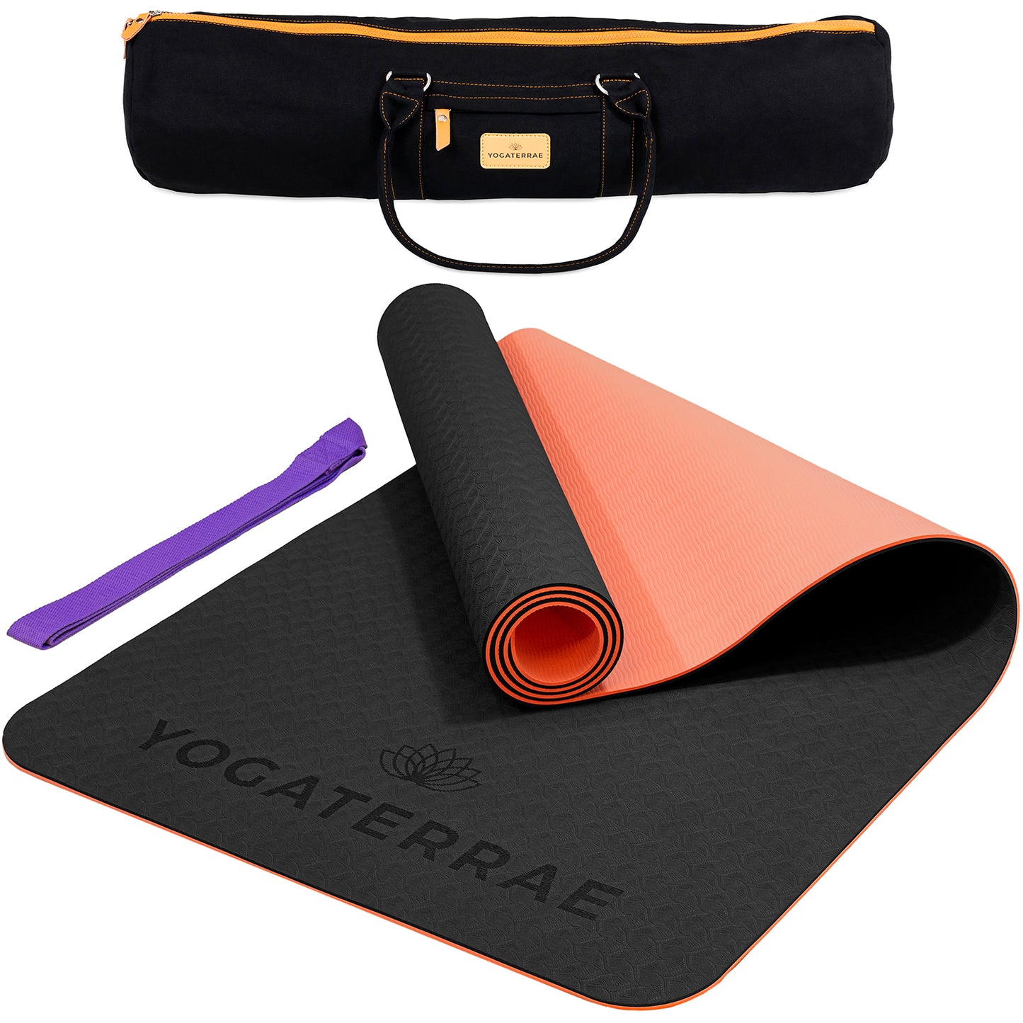 YOGAMATTE TPE RUTSCHFEST SCHWARZ KORALLE MIT TASCHE