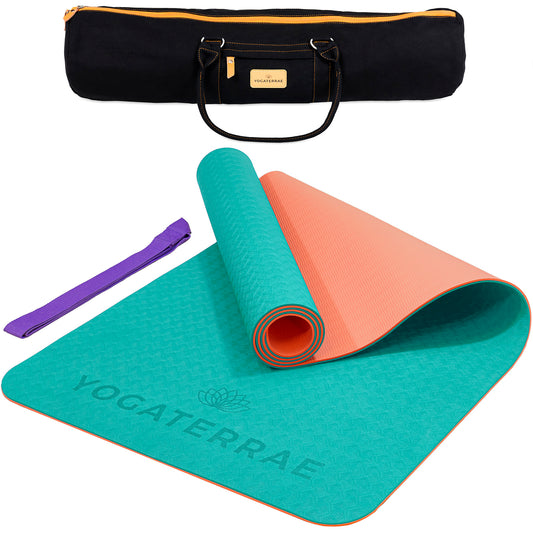 YOGAMATTE TPE RUTSCHFEST TÜRKIS KORALLE MIT TASCHE