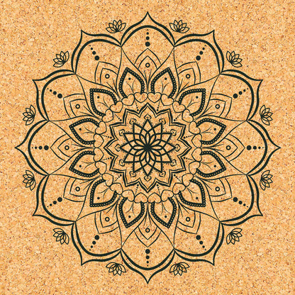 RUNDE RUTSCHFESTE YOGAMATTE AUS KORK MANDALA KOSMOS SCHWARZ
