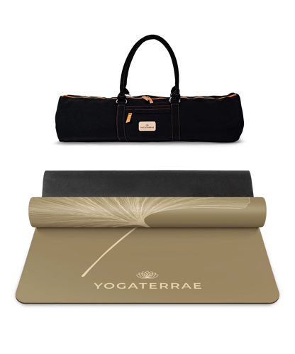 YOGAMATTE GINKGOS BRONZE OLIVE LIGHT AUS PU-NATURGUMMI MIT TASCHE