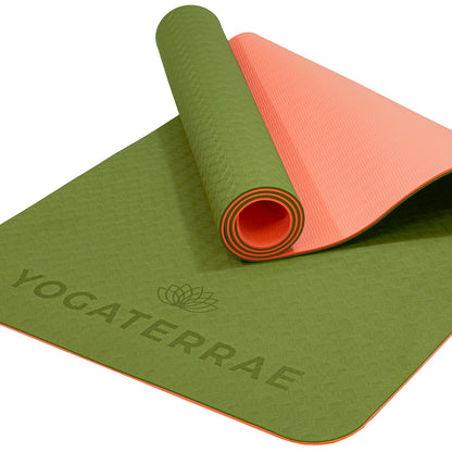 YOGA MAT TPE NON-SLIP KHAKI GREEN CORAL