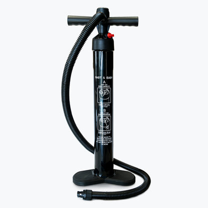 "Ergonomic double action air pump handles for Yogaterrae SUP boards with sand filter".