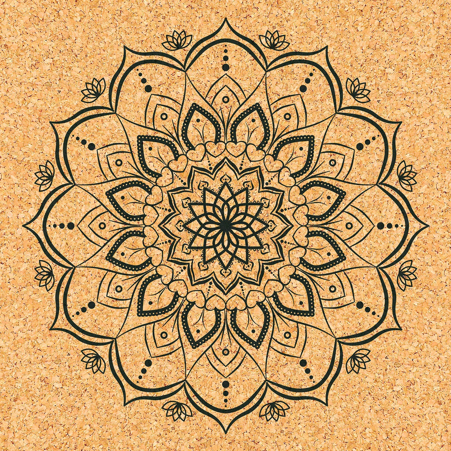 ALFOMBRILLA DE YOGA REDONDA DE CORCHO ANTIDESLIZANTE MANDALA COSMOS NEGRO