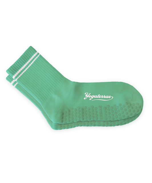 Calcetines antideslizantes para mujer con rayas en contraste, verdes