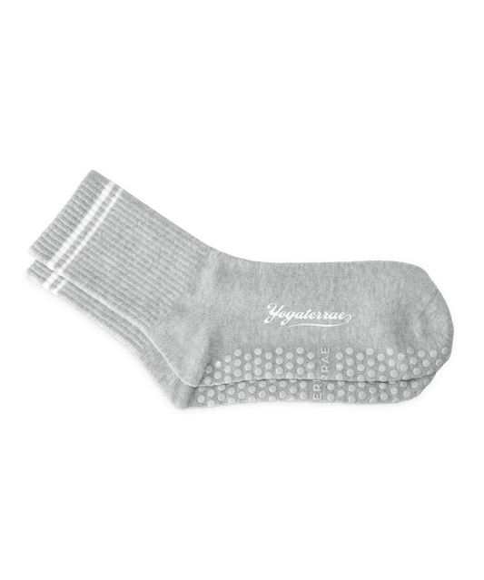 Calcetines antideslizantes para mujer con rayas en contraste, gris jaspeado