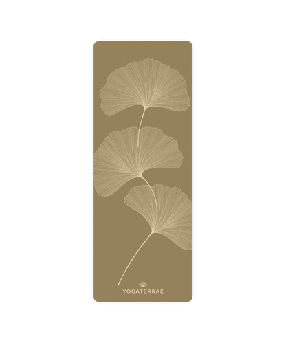 ESTERILLA DE YOGA ANTIDESLIZANTE BRONCE OLIVA NATURAL PU-CAUCHO GINKGOS LUZ
