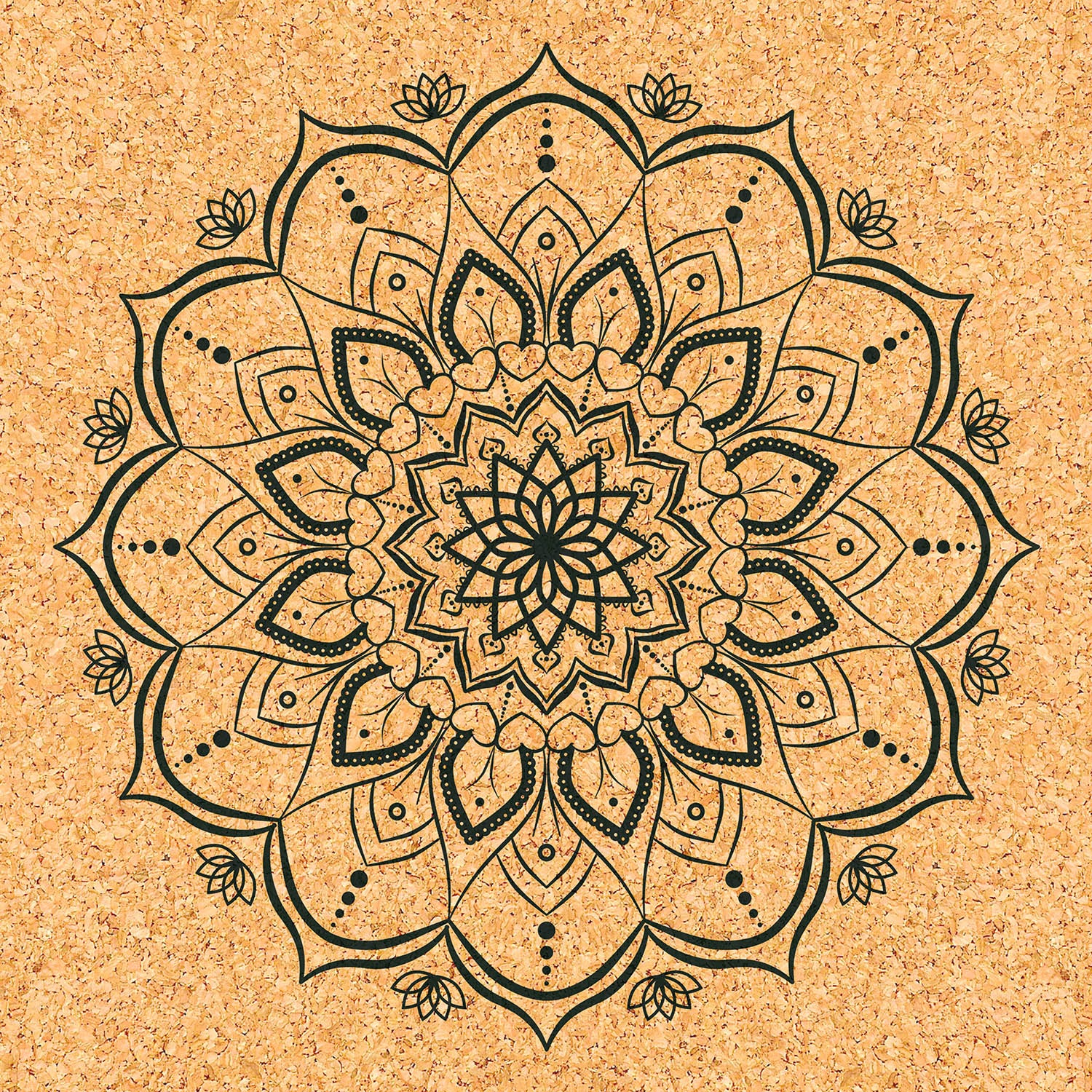 Esterilla de yoga Mandala ecológica antideslizante de corcho natural y caucho con alineación Body Line marca francesa YOGATERRAE