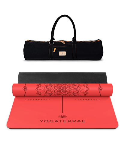 TAPPETINO DA YOGA MANDALA ROSSO IN GOMMA NATURALE CON BORSA