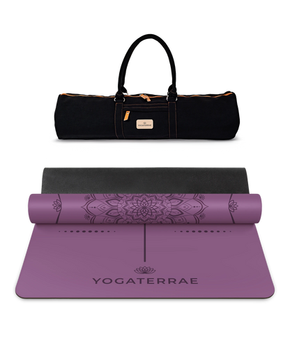 TAPPETINO PER YOGA MANDALA VIOLA IN GOMMA NATURALE CON BORSA