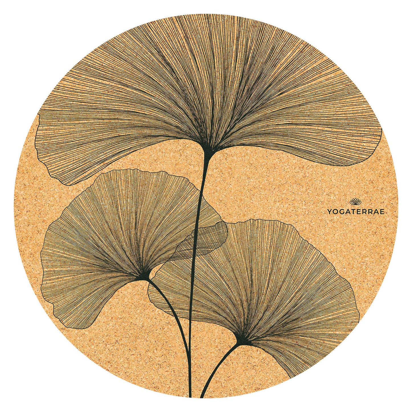 TAPPETINO YOGA ROTONDO ANTISCIVOLO IN SUGHERO GINKGO BILOBA NERO