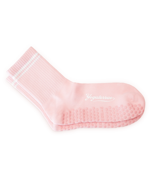 Calzini antiscivolo da donna con strisce a contrasto, rosa